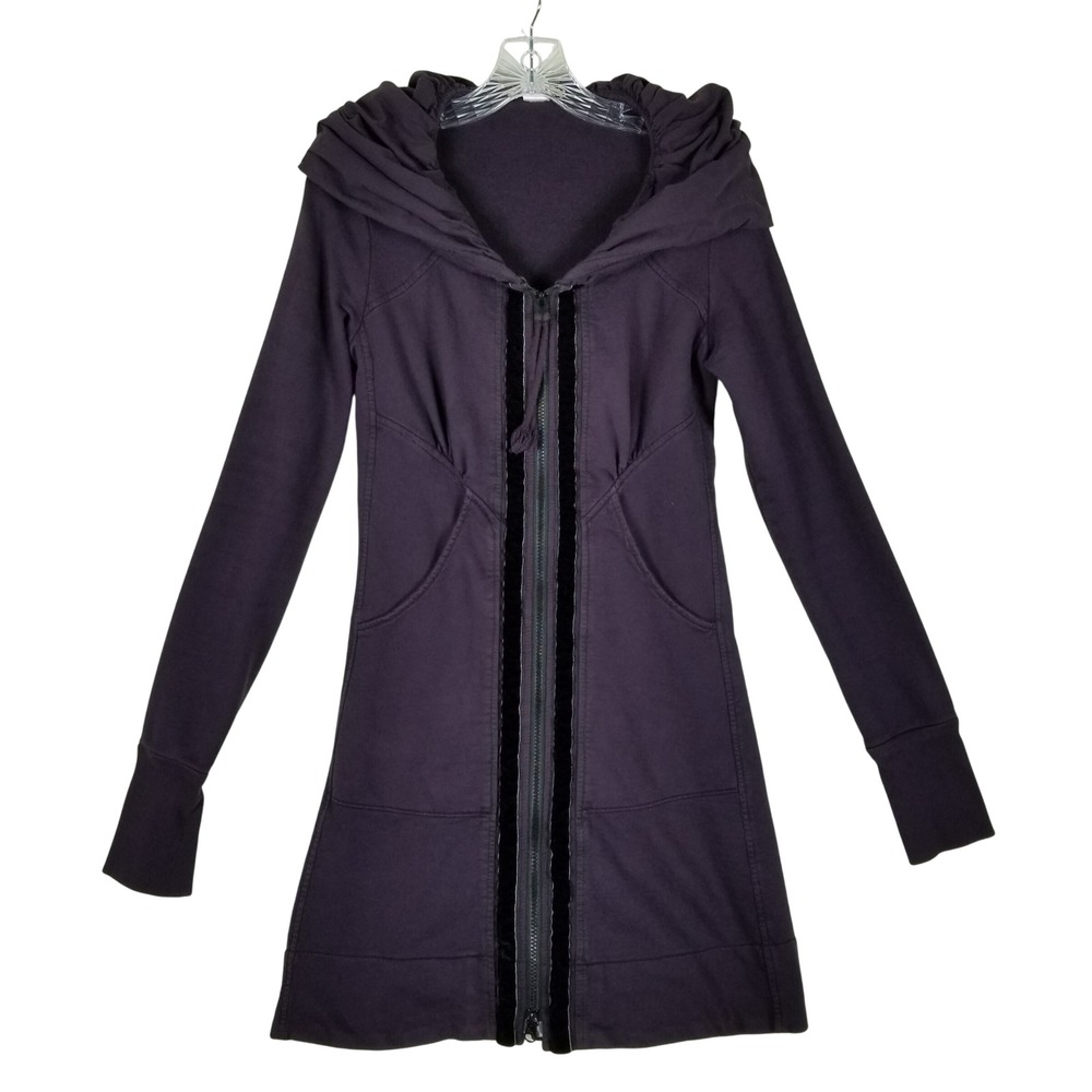 Prairie Underground Hoodie Women S Purple Organic Cotton Velvet Trim Longline J8